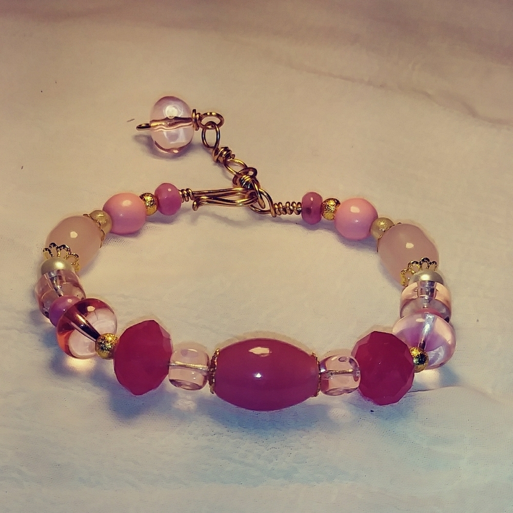 Beaded bangle bracelet (#8, pink)